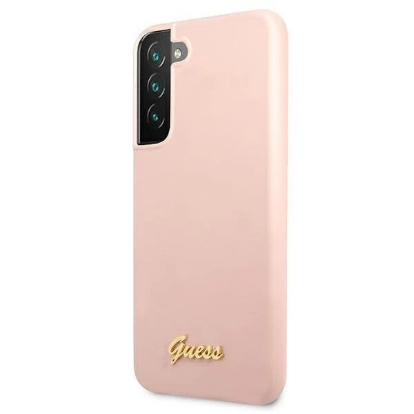Ratet mal, GUHCS22MLSLMGPP S22 S906 różowy/pink Hardcase Silikon-Schriftzug Metall-Logo