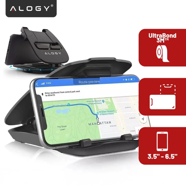 Držák telefonu GPS do auta Kokpit Palubní deska auta Auta otočná o 360 stupňů pro 6,5" Alogy Phone černá