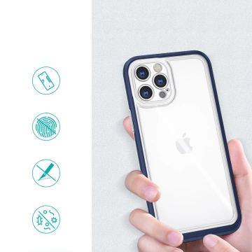 Clear 3in1 case for iPhone 12 Pro Max gel cover with frame blue