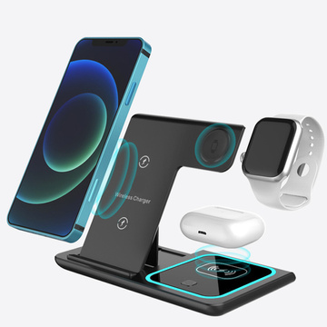 QI 15W 3in1 Induction Wireless Charger Foldable Alogy Docking Station for Apple iPhone / Watch / AirPods Black