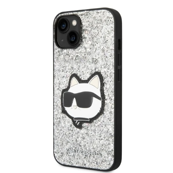 Karl Lagerfeld KLHCP14MG2CPS protective phone case for Apple iPhone 14 Plus 6.7" silver/silver hardcase Glitter Choupette Patch