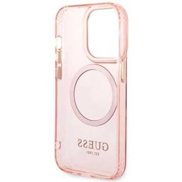 Ratet mal, Handyhülle für iPhone 14 Pro Max 6,7" rosa/rosa Hartschale Gold Outline Translucent MagSafe