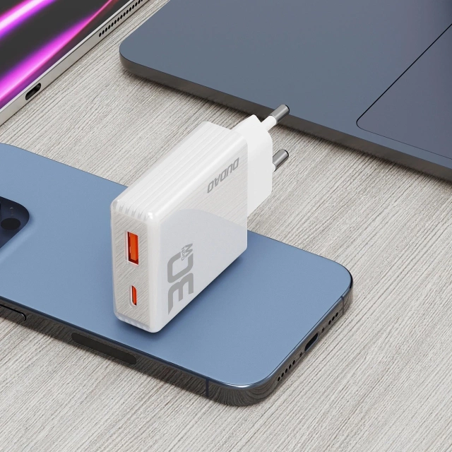 Dudao A30EU GaN nástěnná nabíječka 30W USB-A / USB-C - Bílá