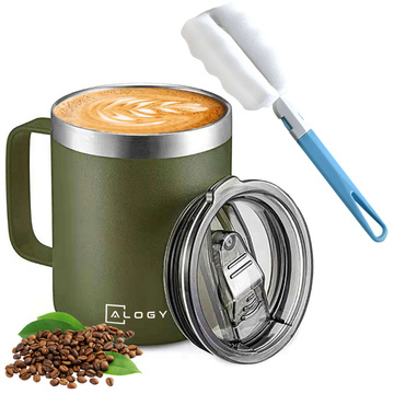 Thermal mug 420ml with handle lid for coffee, tea, steel, cold and hot drinks Alogy Green Washing brush