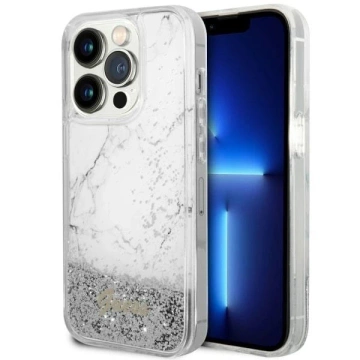 Pevné puzdro Etui Guess GUHCP14LLCSGSGH na iPhone 14 Pro 6,1" Liquid Glitter Marble