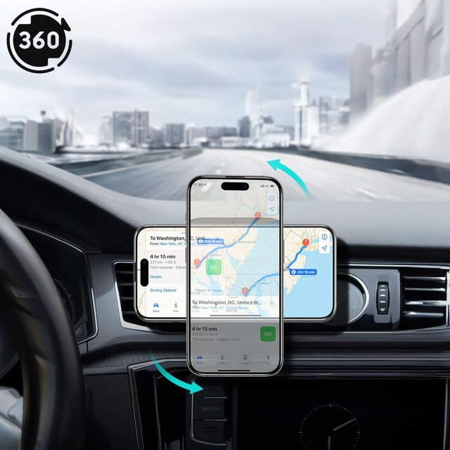 Držiak na mriežku do auta s nabíjačkou Mag Safe 15w pre iPhone LED PD QC 3.0 do vetracieho otvoru auta Alogy black