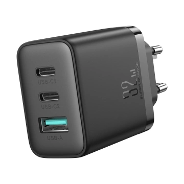 Joyroom 2x USB-C USB-A 32W rýchlonabíjačka - Čierna
