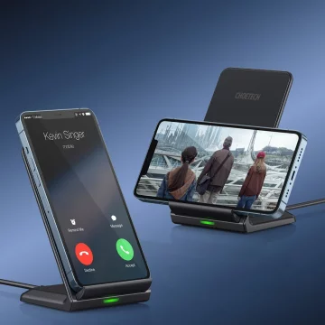 Choetech Dual Coil Fast Wireless Charger Stand 15W schwarz Micro-USB-Kabel 1,2 m (T524-F)