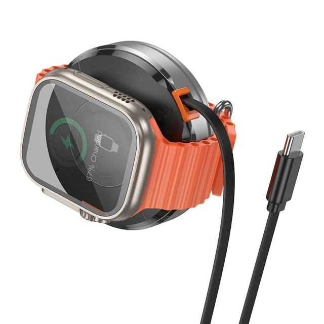 Бездротовий зарядний пристрій HOCO з висувним кабелем Type-C, сумісний з MagSafe та Apple Watch 15W CQ18 Silver
