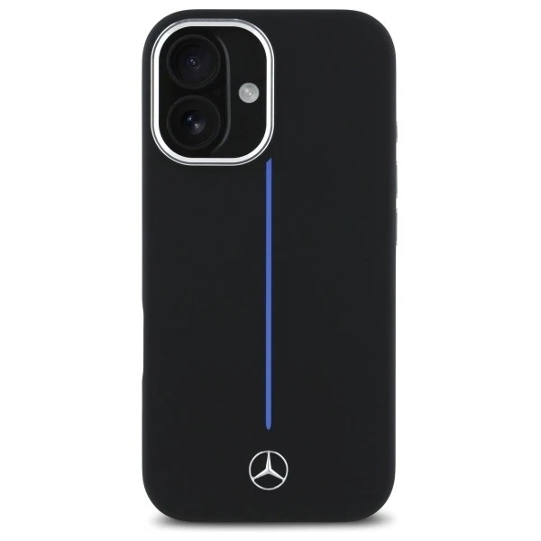 Чохол Mercedes для iPhone 16 6.1" Black MagSafe Hardcase Silicone Blue Stripe