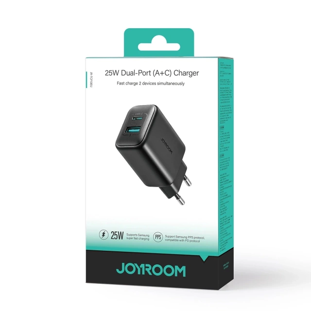 Sieťová nabíjačka Joyroom USB-C / USB-A 25W SFC / PPS / PD - čierna