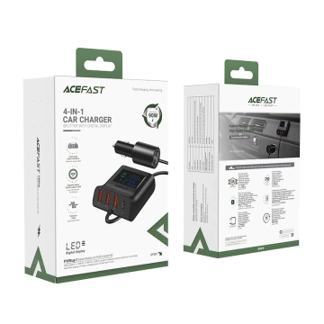 Автомобільний зарядний пристрій Acefast 90W USB Type C / 3x USB / гніздо прикурювача, PPS, PD3.0, QC3.0, AFC, FCP зарядна станція чорний (B8 чорний)