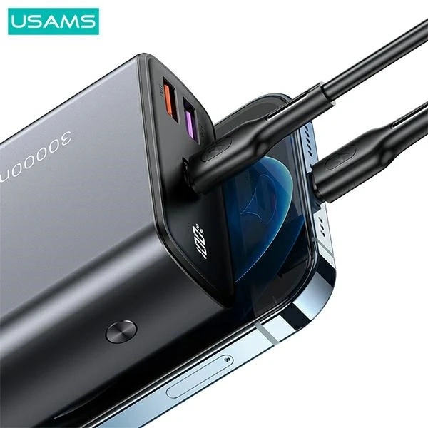 USAMS Powerbank PB59 30000mAh 65W 2xQC3.0 PD Fast Charge czarny/black CMXLOGTC01 (US-CD165) kabel USB-C-USB-C