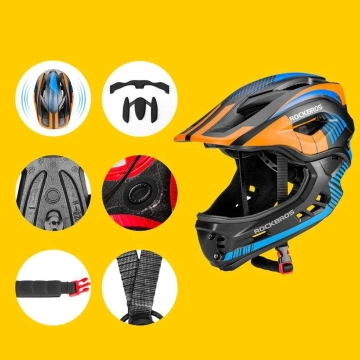 Children's bicycle helmet with detachable visor Rockbros TT-32SOBL-S size S - black and orange