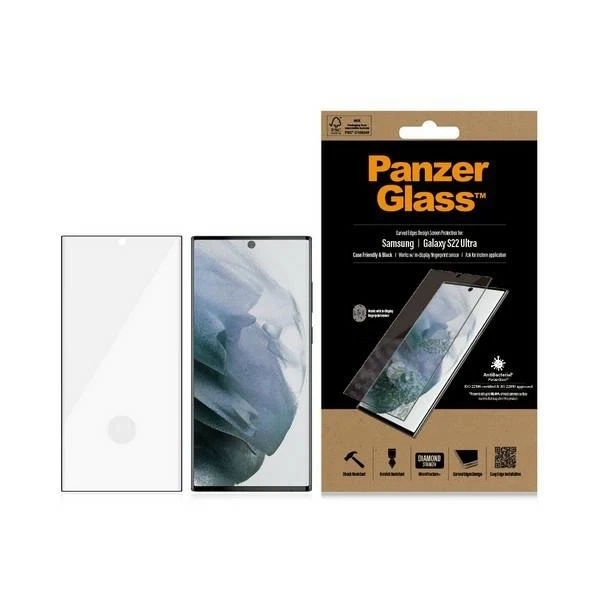 PanzerGlass E2E Microfracture glass для Samsung S22 Ultra G908 Case Friendly AntiBacterial чорний/чорний 7295