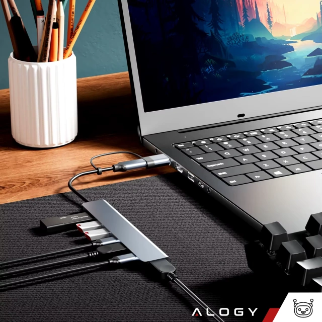 HUB-Splitter Alogy-Adapter für Computer-Laptop mit USB-C auf 3x USB-A 2.0 1x USB-A 3.0 Grau