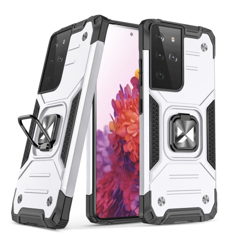 Wozinsky Ring Armor Armored Hybrid Case Cover Magnetic Holder Samsung Galaxy S22 Ultra silver