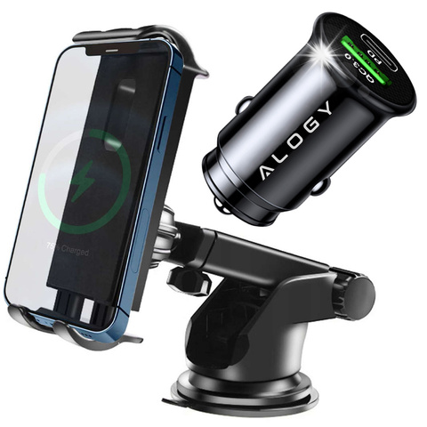 Alogy Universal Car Holder for Windshield, Dashboard for Phone, Tablet 11" Black Car Charger