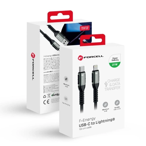 Kabel USB-C na Lightning 27W 1,2m Nylonový Forcell Hliníkový pro iPhone iPad