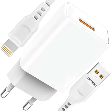 USB nástěnná nabíječka USB - Lightning kabel pro iPhone 1m rychlý 2,4A 12W Denmen White