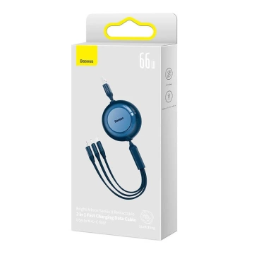 Кабель USB 3w1 Baseus Bright Mirror 3, micro USB / Lightning / USB-C, 66W / 2A, 1.1m (niebieski)