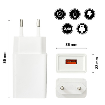 USB-Wandladegerät USB - Lightning-Kabel für iPhone 1 m schnell 2,4 A 12 W Denmen Weiß