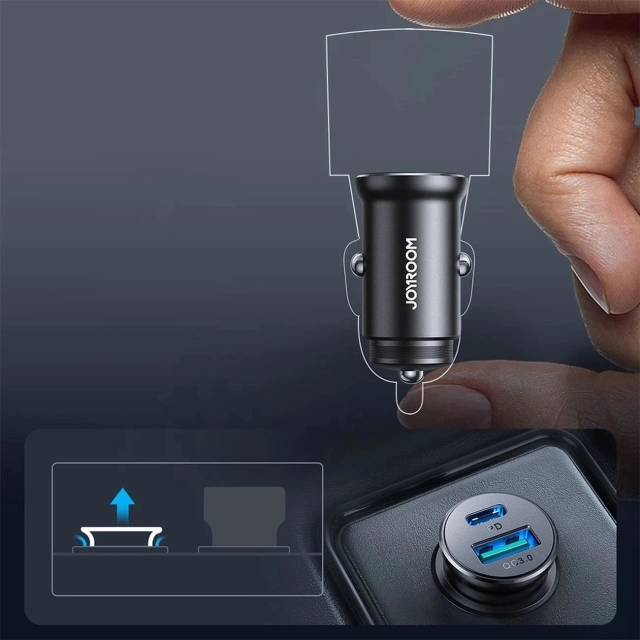 Mini ładowarka samochodowa Joyroom JR-CCN05 30 W USB-A & USB-C – czarna