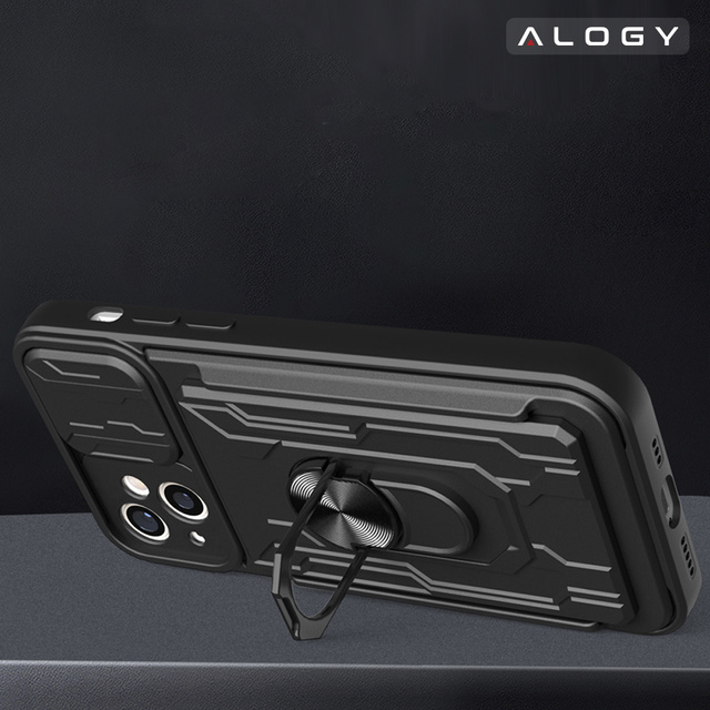 Чохол-гаманець Alogy Camshield Stand Ring Wallet Case з кришкою камери та слотом для карток для Apple iPhone 14 Plus, чорне скло