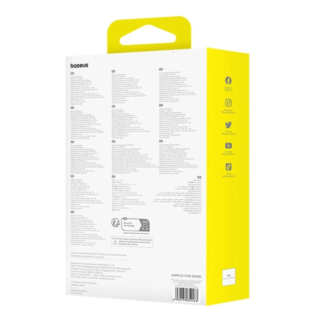 Powerbanka Baseus Qpow Pro 10000mAh 22,5W s vestavěným USB-C kabelem a displejem - černá