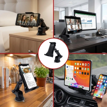 Car phone holder tablet windshield strong adjustable 4.7-11 inches black