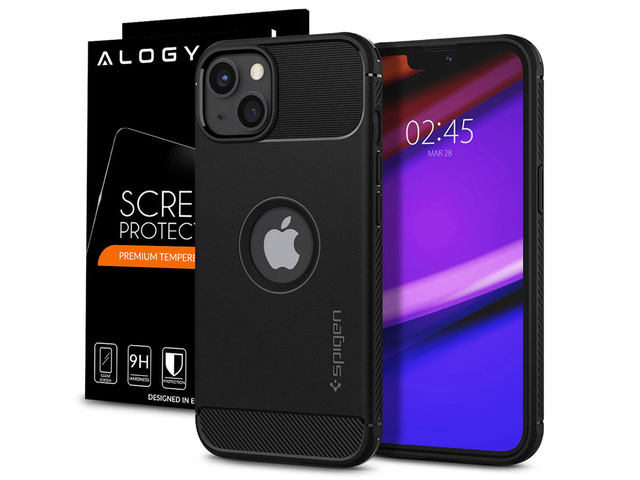 Spigen Rugged Armor Cover für Apple iPhone 13 Mattschwarzes Glas