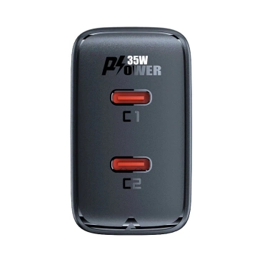 Black GaN 35W PD 2x USB C Acefast A49 Wall Charger - Fast and Safe