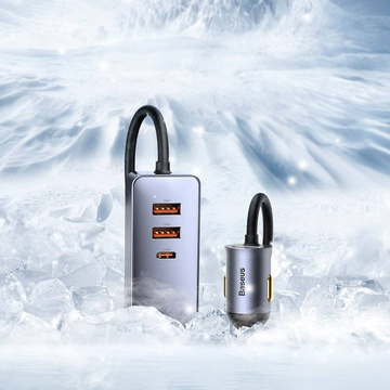 Автомобільний зарядний пристрій Baseus Share Together із подовжувачем 3x USB-C 120 Вт сірого кольору