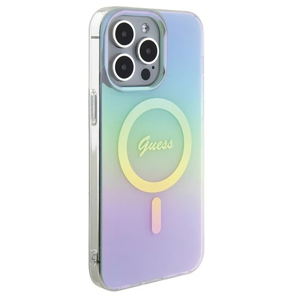 Etui Guess GUHMP15LHITSQ pre iPhone 15 Pro 6,1" turkusovo/tyrkysové pevné puzdro IML Iridescent MagSafe
