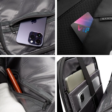 Bange wasserdichter Rucksack für 15,6-Zoll-Laptop, Stadtreisender, 45 x 30 x 16 cm, für Arbeit, Flugzeug, Herren, Damen, mit USB-Anschluss Schwarz