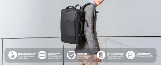 Cestovný batoh Bange BackPack business rozšíriteľný batoh Priestranná taška na 17,3" notebook s USB portom Čierna