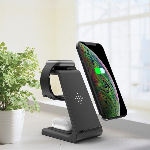 Ladegerät A8 3in1 Wireless Charger Schwarze Dockingstation