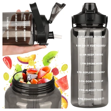 Veľká fľaša, fľaša na pitie Alogy MotivHydro Motivačná odmerka 2l 2000ml Čierna