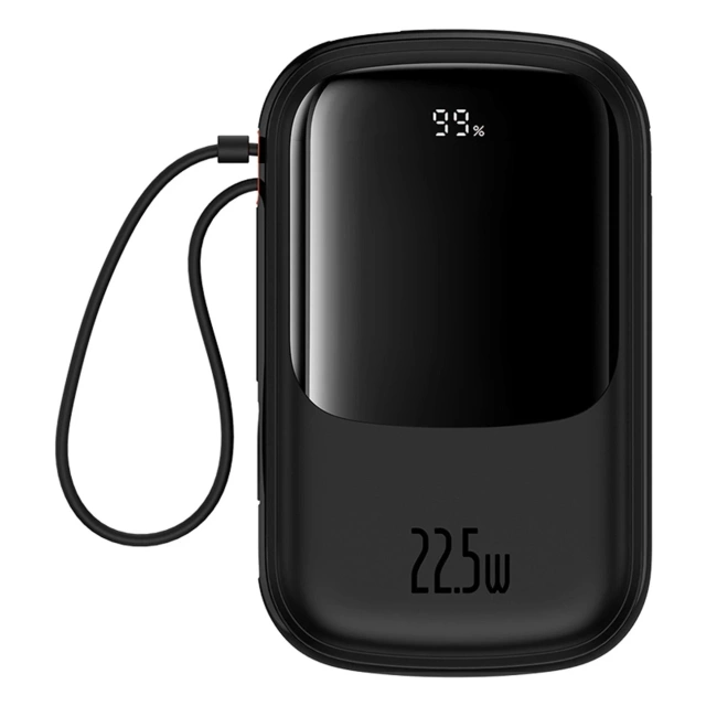 Baseus Qpow Pro 20000mAh 22.5W Powerbank with built-in USB-C cable and display - black