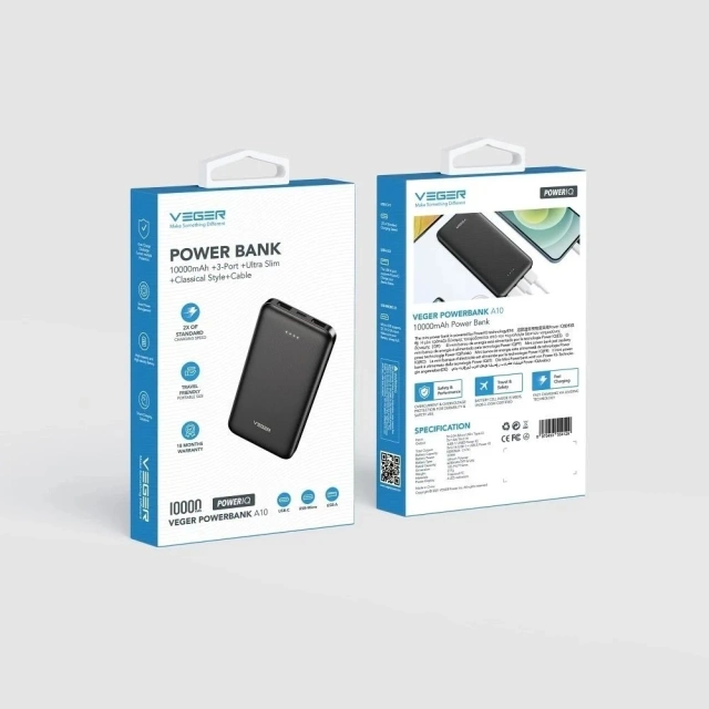 Powerbank External battery (POWER BANK) VEGER A10 - 10,000mAh black (W1065)
