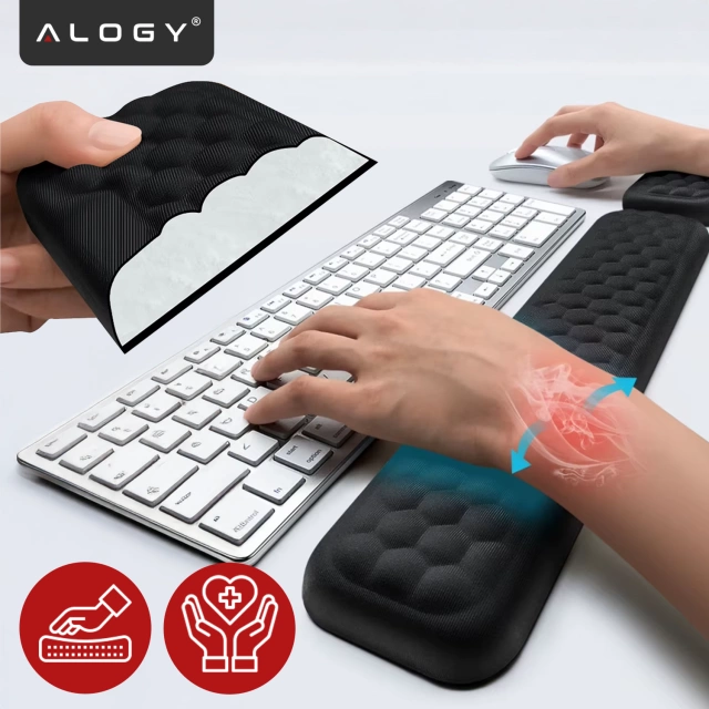 Opěrka zápěstí Alogy ErgoSupport™ z paměťové pěny, ergonomická sada klávesnice a myši, protiskluzová a prodyšná – černá
