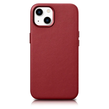 iCarer Case Leather Genuine Leather Phone Case for iPhone 14 Plus Red (MagSafe Compatible)