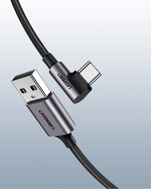 Uzelený uhlový kábel USB – USB typu C 2m 3A sivý (50942)