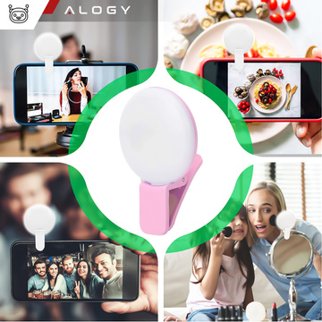 Alogy Mini Selfie Ring LED svetelný klip na nahrávanie klipov do telefónu Ružový