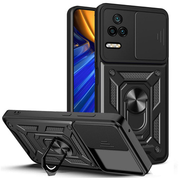 Pancierové puzdro Camshield Pro Stand Cover Ring s krytom fotoaparátu pre Xiaomi Poco F4 5G Black