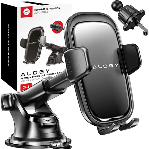 Car phone holder, window, grille, cockpit, dashboard, car, car, for 7" phone Alogy 3in1 Black