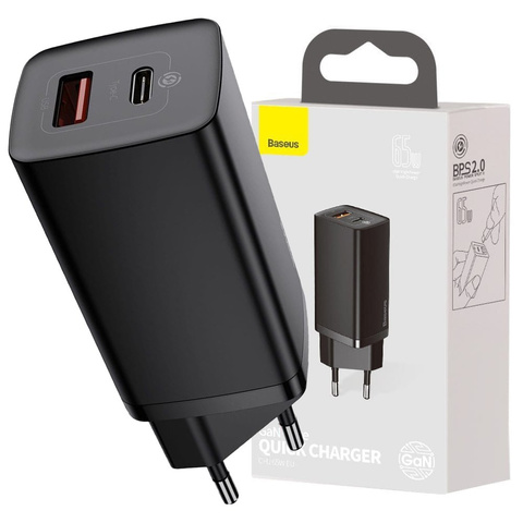 Швидкий зарядний пристрій Baseus GaN2 Lite USB USB-C 65W EU Black