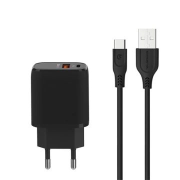 3A 18W USB зарядний пристрій, USB Type-C кабель для iPhone SOMOSTEL QC3.0 SMS-Q01 Black