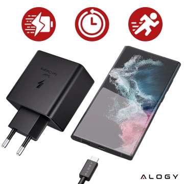 Ładowarka sieciowa USB-C typ C PD Premium szybka 45W 3A + Kabel Type-C 1M Alogy czarna