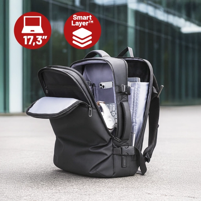 Plecak Podróżny z Przegrodą na Laptopa 17.3" Mark Ryden, Uniwersalny i Wszechstronny, Wodoodporny Bagaż Podręczny do Samolotu z Portem USB, 28L (49×33×12 cm) – Czarny